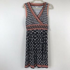 Max Studio Black and Orange Sleeveless Wrap Midi Dress